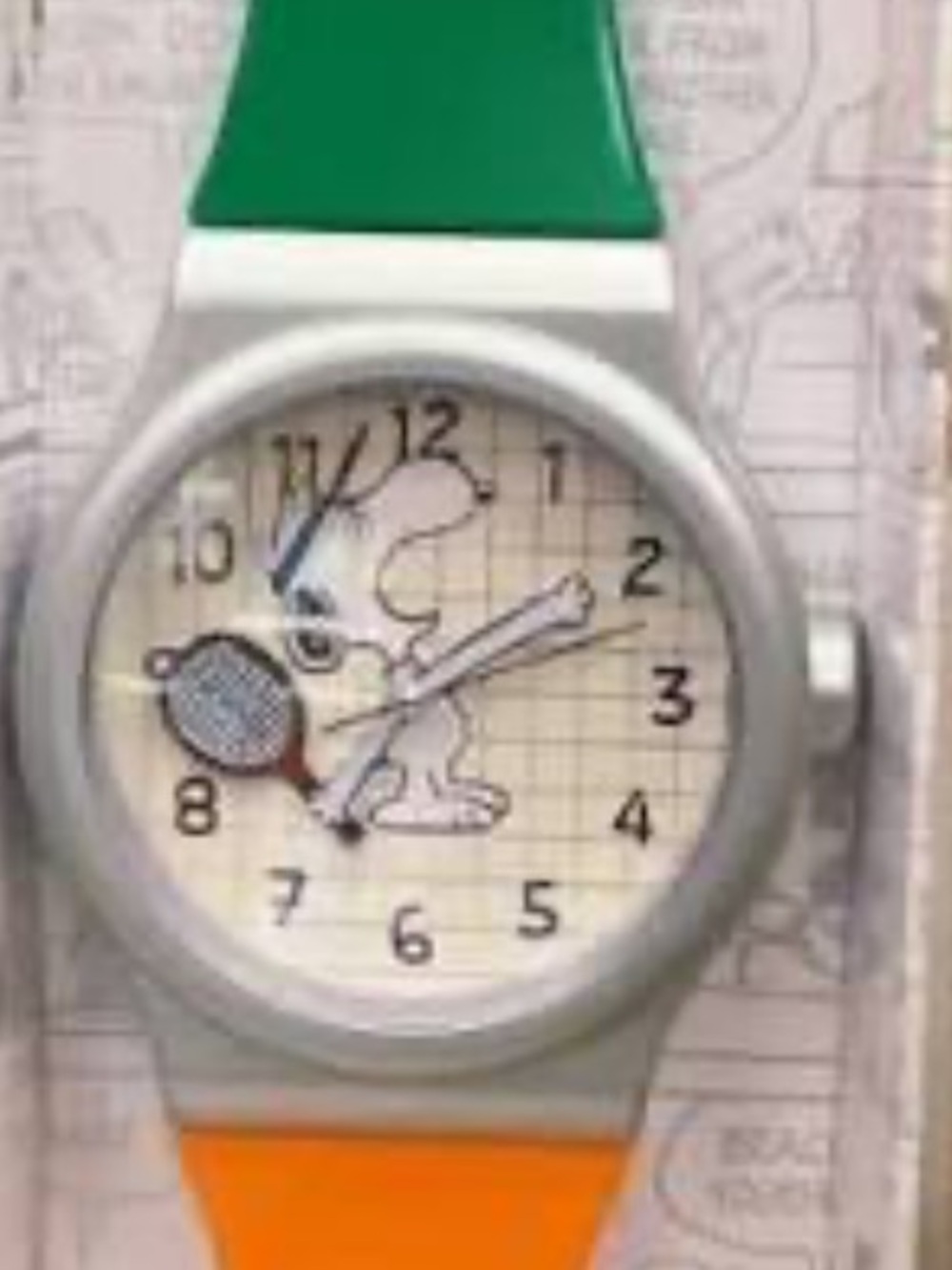 Peanuts Snoopy Wall Clock — Green and Orange Strap Design